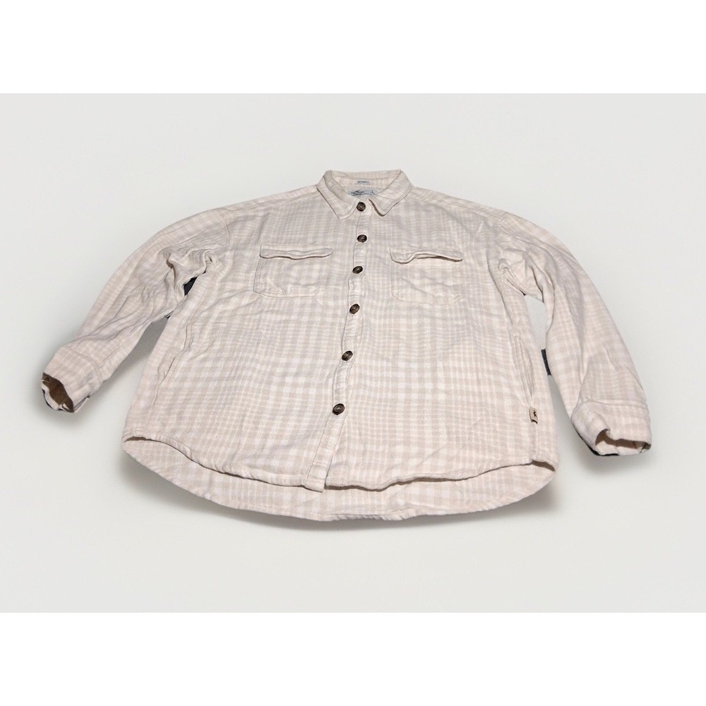 Hollister Womens Boyfriend Fit Flannel Button‎ Down Shirt L Cream 340S2191